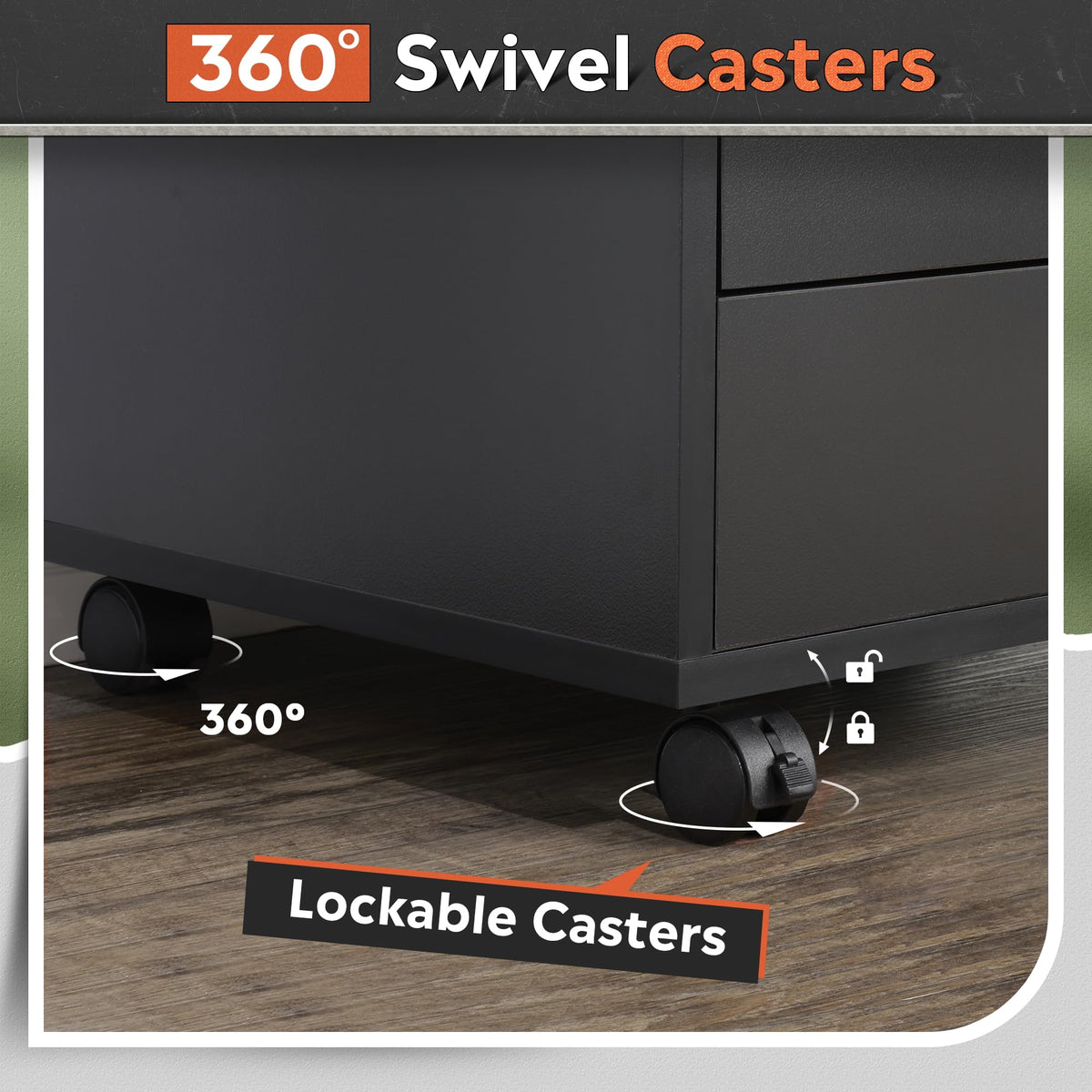 5 Drawer Black Filing Cabinet W298