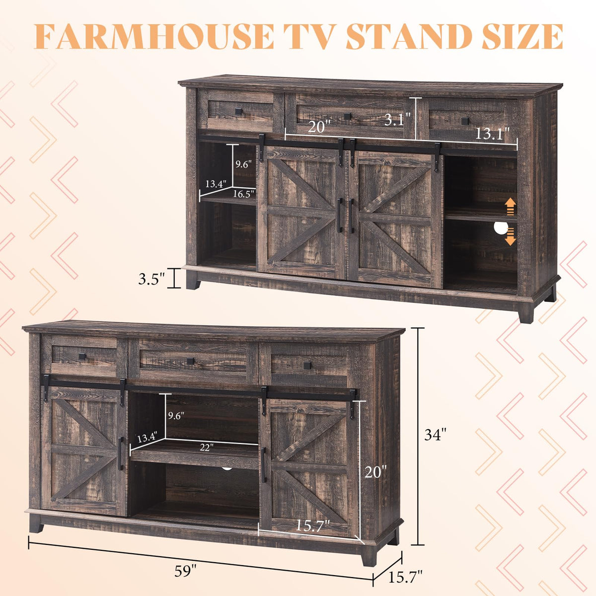 59" Dark Rustic Oak TV Stand with Storage Drawers T536328
