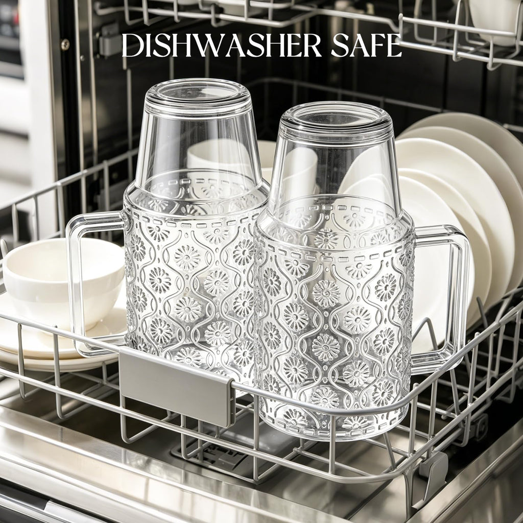 24 Oz Ribbed Glass Tumblers with Lids and Straws M32274
