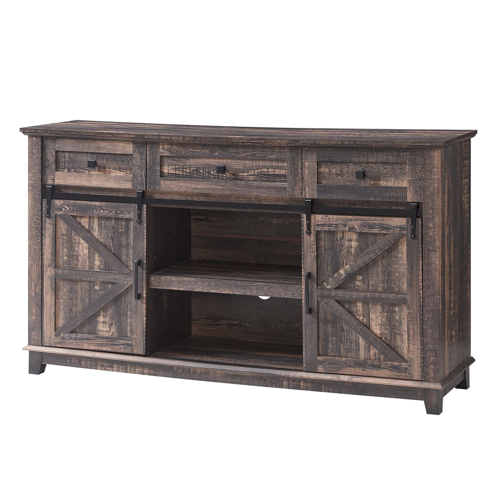 59" Dark Rustic Oak TV Stand with Storage Drawers T536328