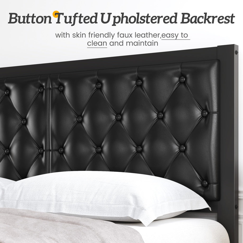 Queen Upholstered Button Tufted Bed Frame with Storage W590030