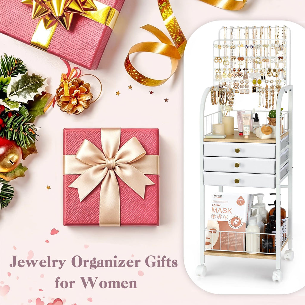 Large White 3 Drawer Floor Jewelry Organizer Stand Q70416