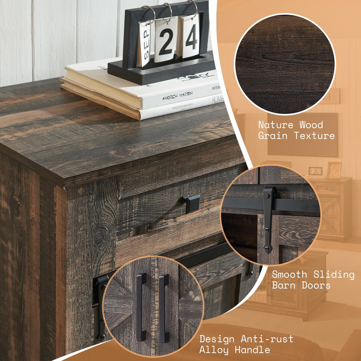 59" Dark Rustic Oak TV Stand with Storage Drawers T536328