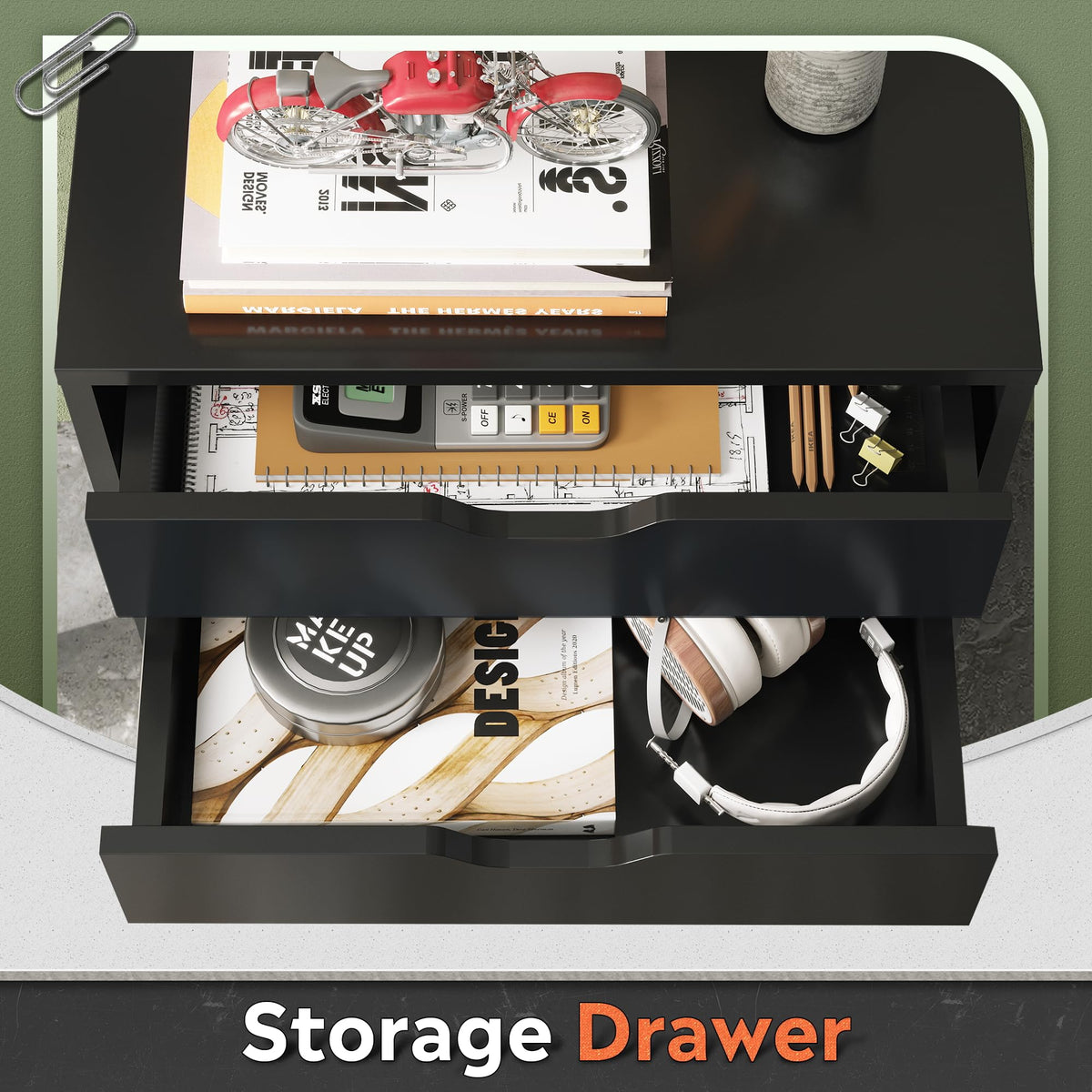 5 Drawer Black Filing Cabinet W298