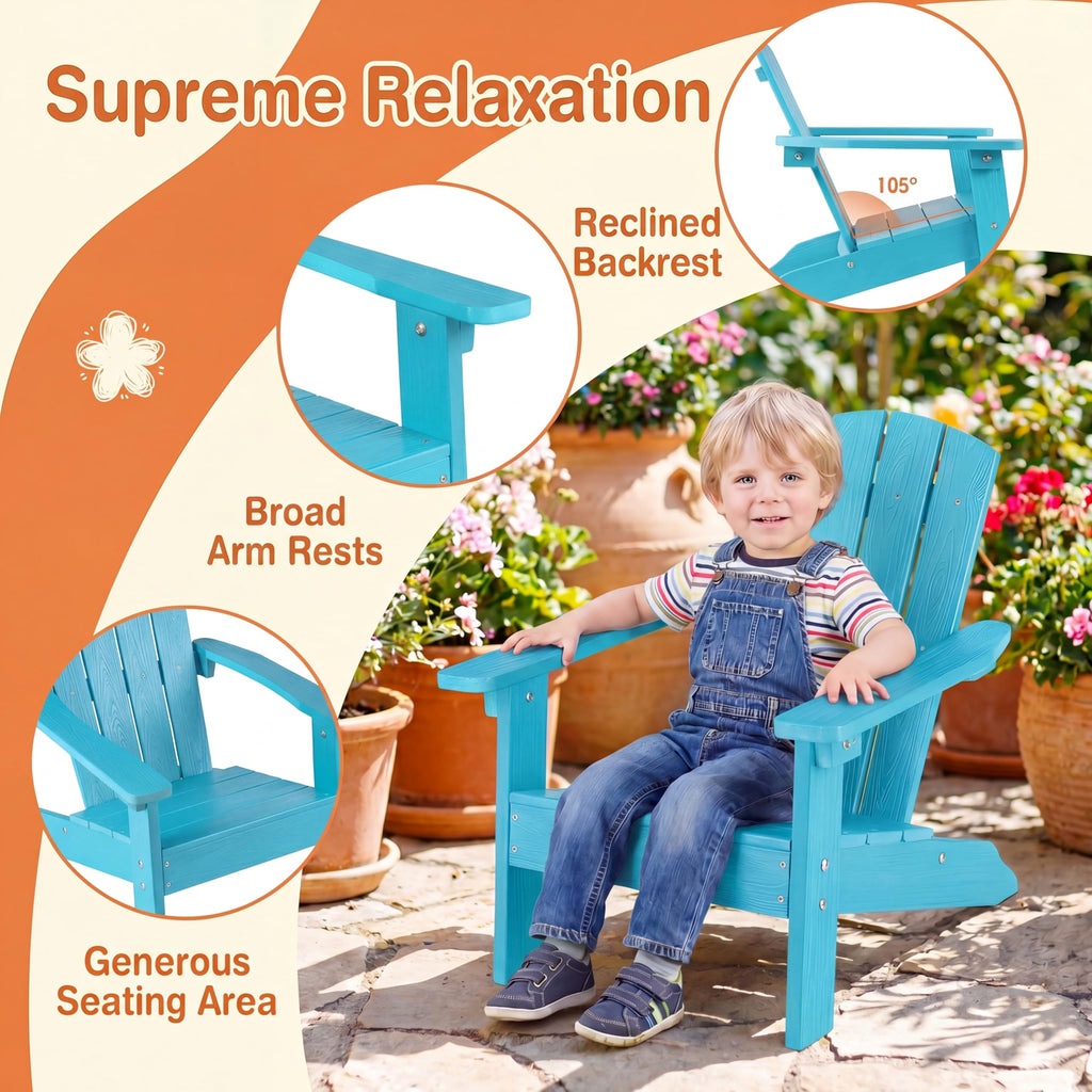 Kids Adirondack Chair, Plastic Toddler Lawn Chair, All-Weather Outdoor Chairs, Turquoise X14746