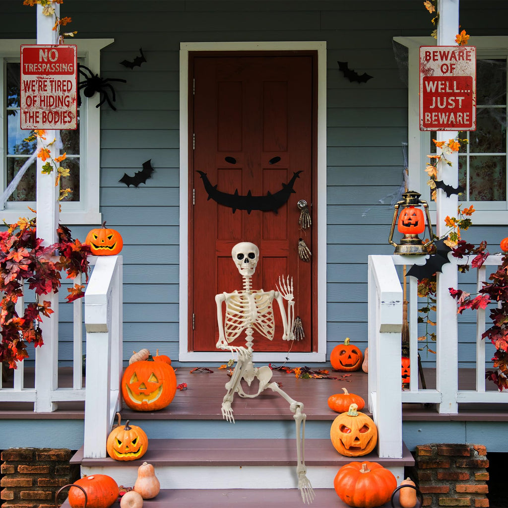 5.4 ft Posable Skeleton with 2 Pack Metal Signs U51901
