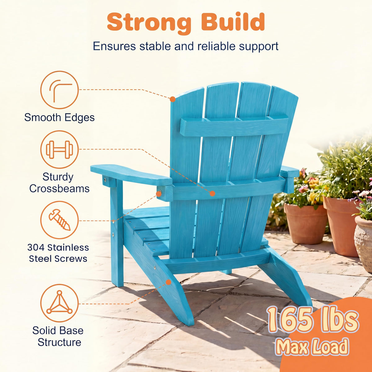 Kids Adirondack Chair, Plastic Toddler Lawn Chair, All-Weather Outdoor Chairs, Turquoise X14746