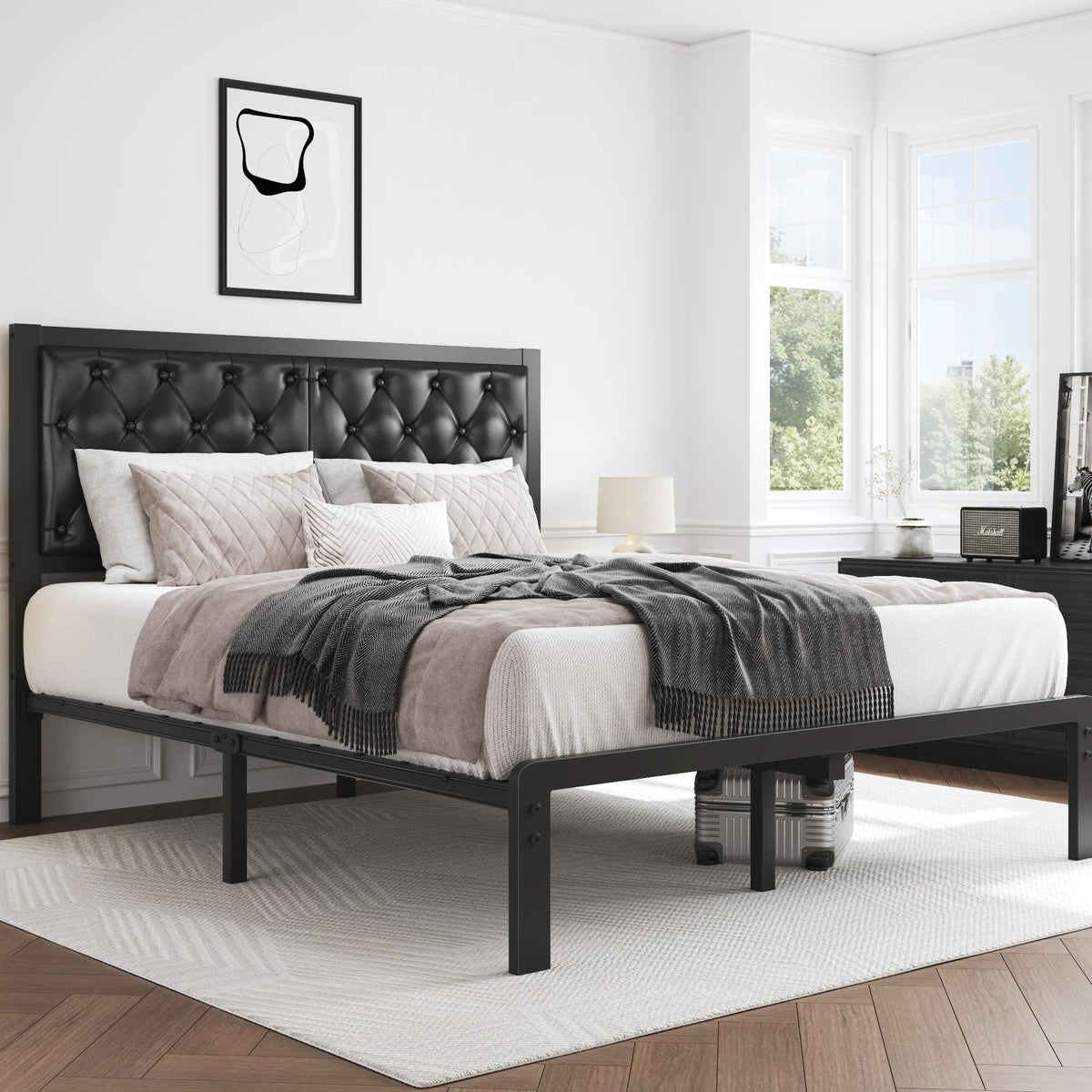 Queen Upholstered Button Tufted Bed Frame with Storage W590030