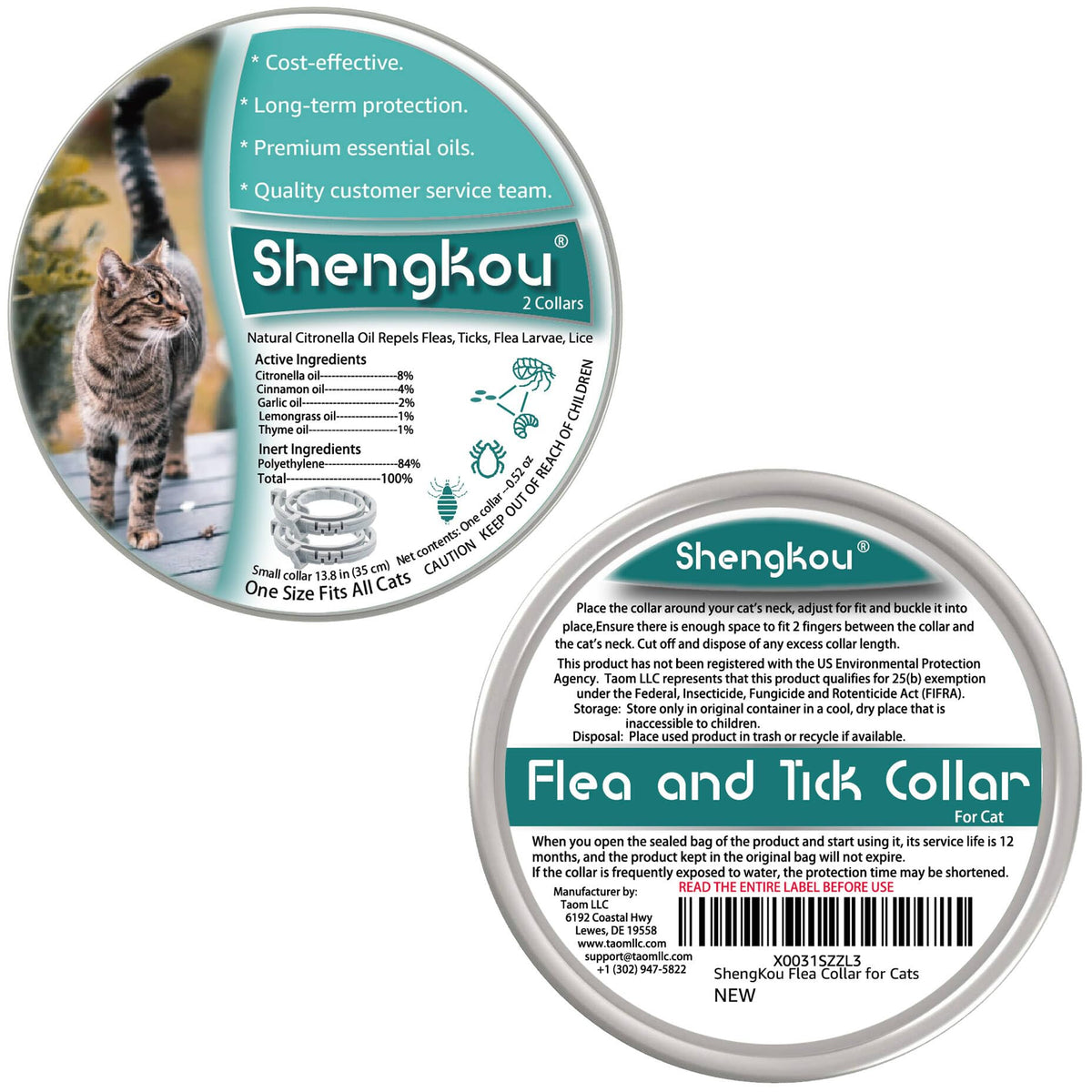 Flea and Tick Collar for Cats 12-Month Protection Waterproof 2 Packs E290