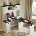 L Shaped Electric Standing Desk with Hutch and Drawers D785