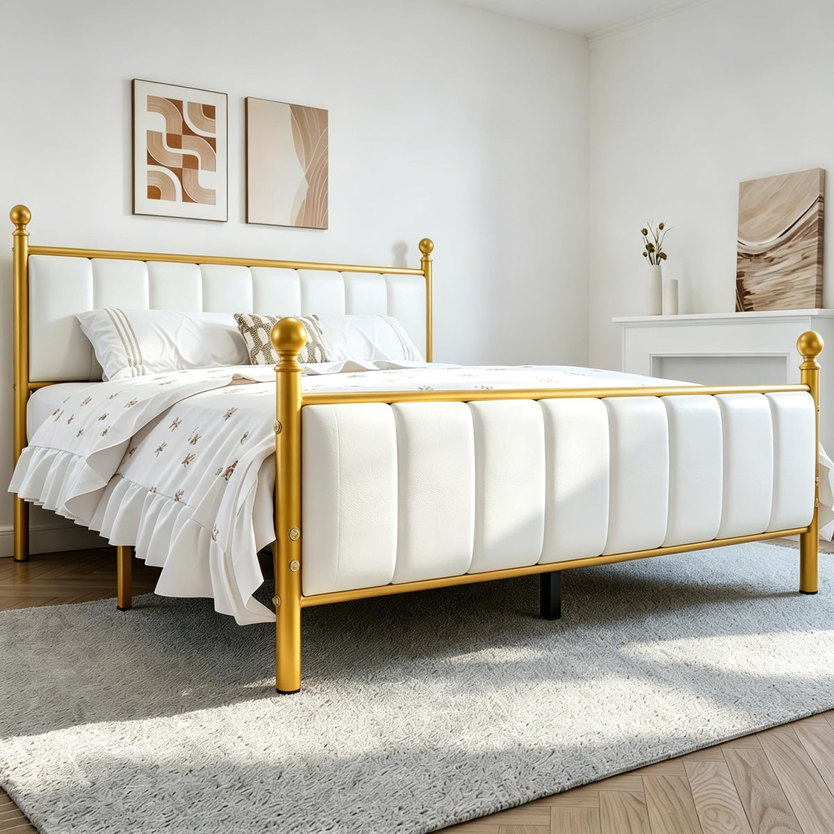 Gold Full Size Bed Frame with Headboard and Under Bed Storage U885