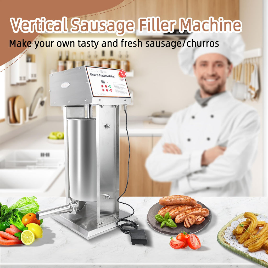 30LB Stainless Steel Electric Sausage Stuffer with 5 Stuffing Tubes Z156633