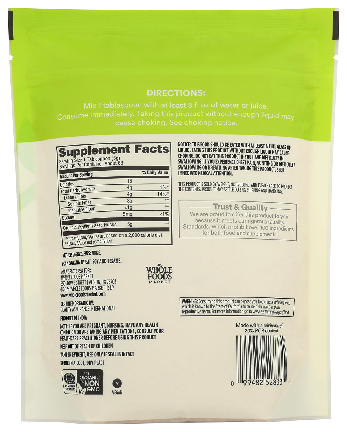 Organic Psyllium Husk 12 Ounce C97041