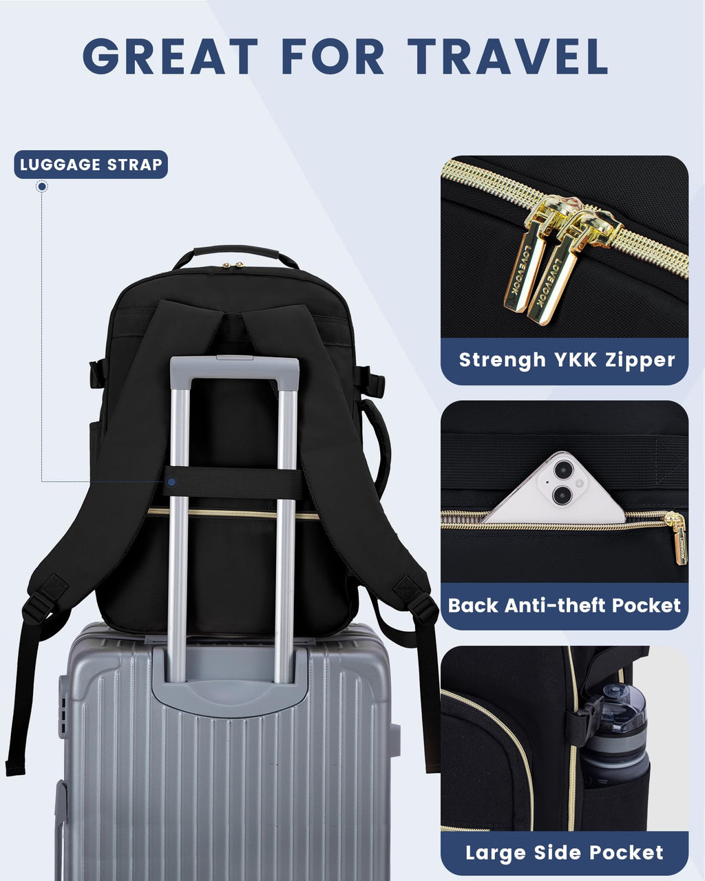 40L Waterproof Travel Backpack with 3 Packing Cubes, fits 17" Laptop B24454