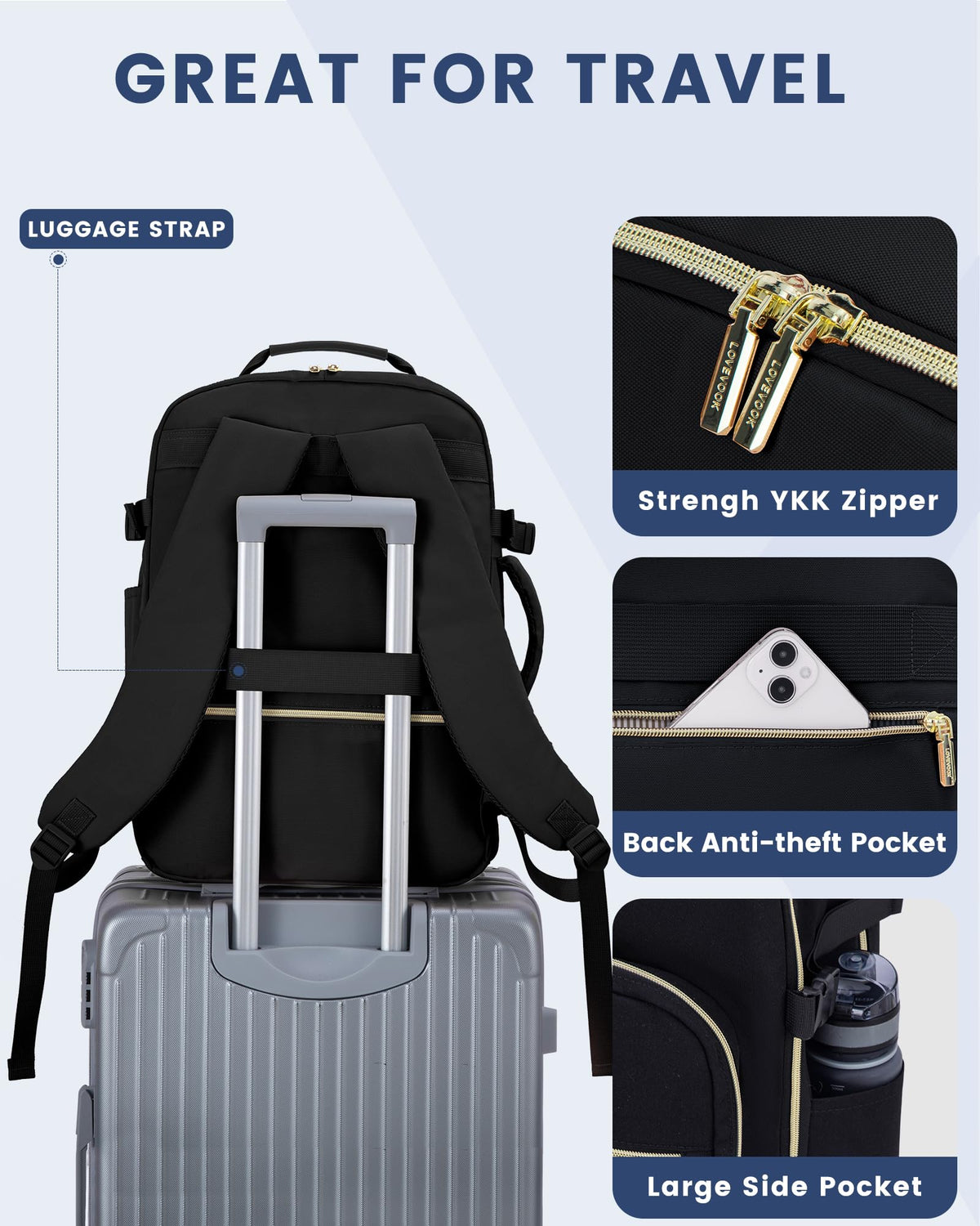 40L Waterproof Travel Backpack with 3 Packing Cubes, fits 17" Laptop B24454