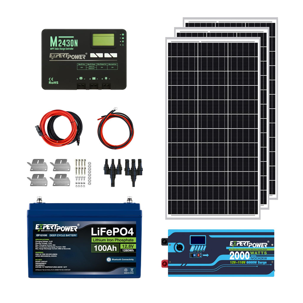 12V 100Ah LiFePO4 Solar Power Kit with 300W Mono Solar Panels O835478