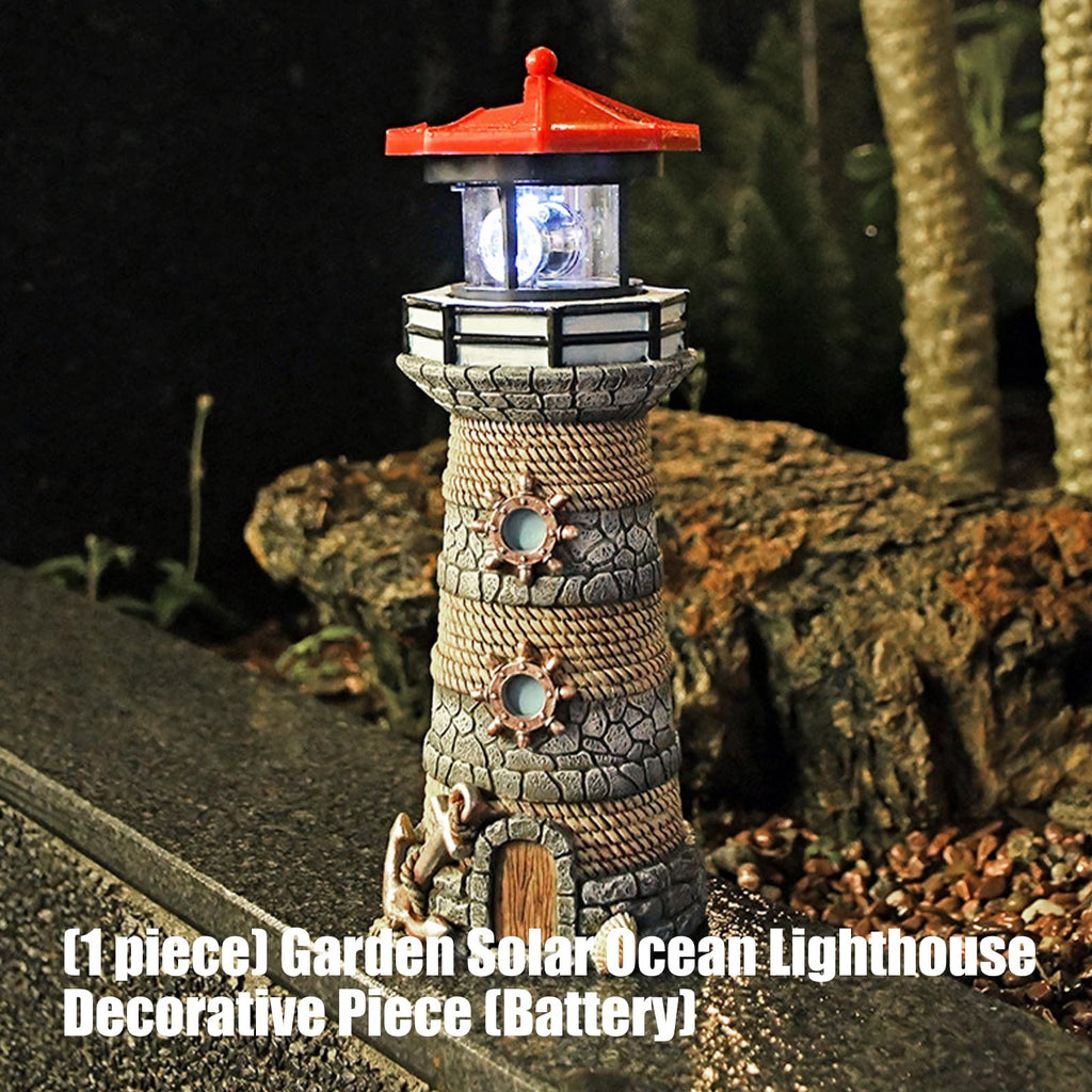 Solar Powered Resin Lighthouse Ornament F705