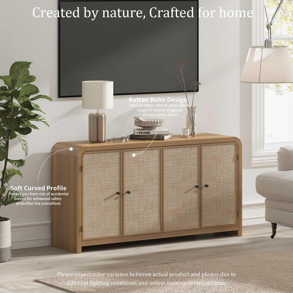 Oak Rattan Sideboard Buffet Cabinet I907