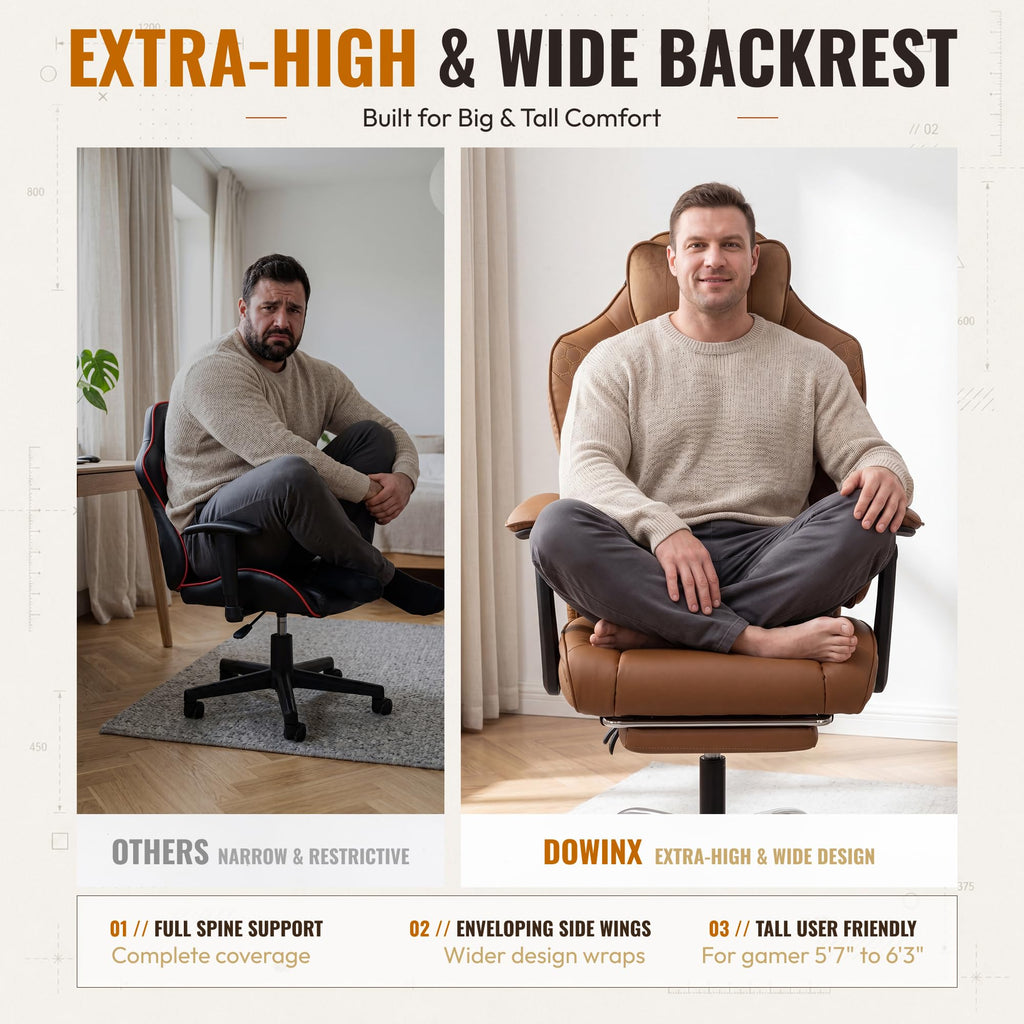 Big and Tall Gaming Chair with Footrest Brown A691284
