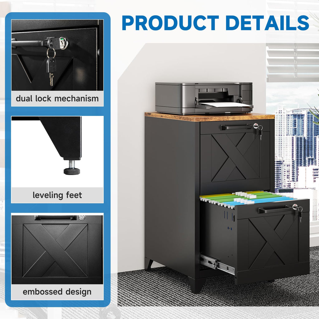 Black 2 Drawer Steel File Cabinet with Lock J354