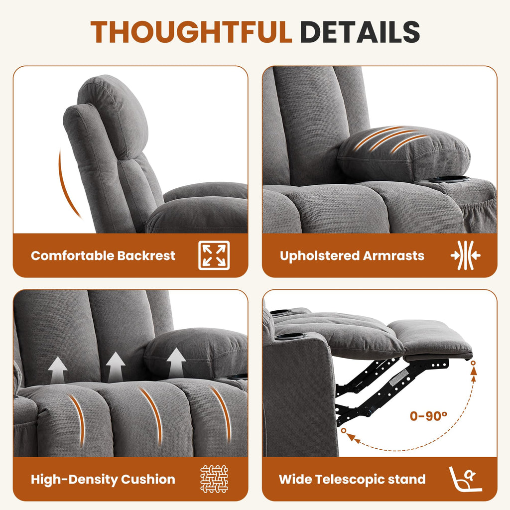 Swivel Rocker Recliner Chair with Massage and Heat D28665