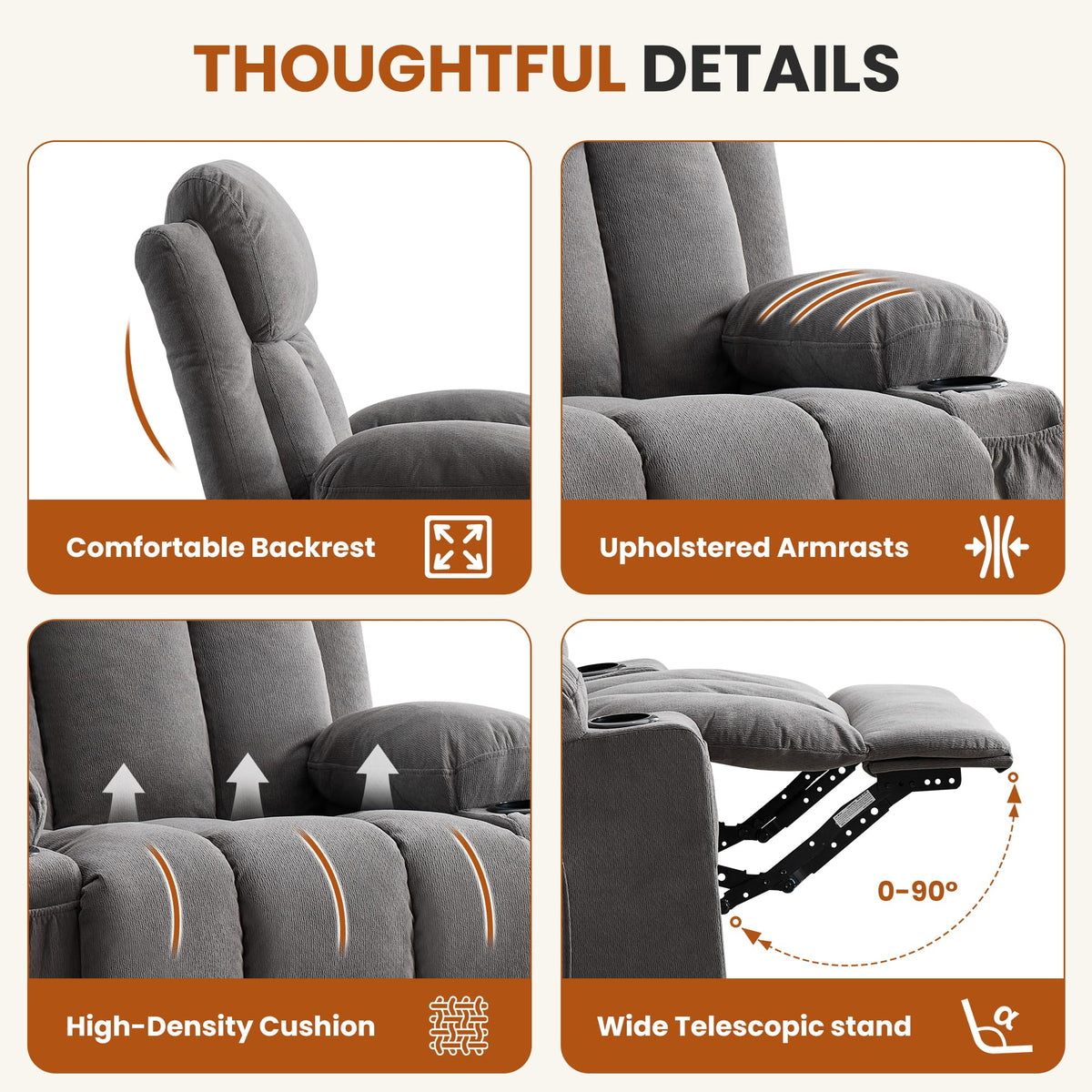 Swivel Rocker Recliner Chair with Massage and Heat D28665