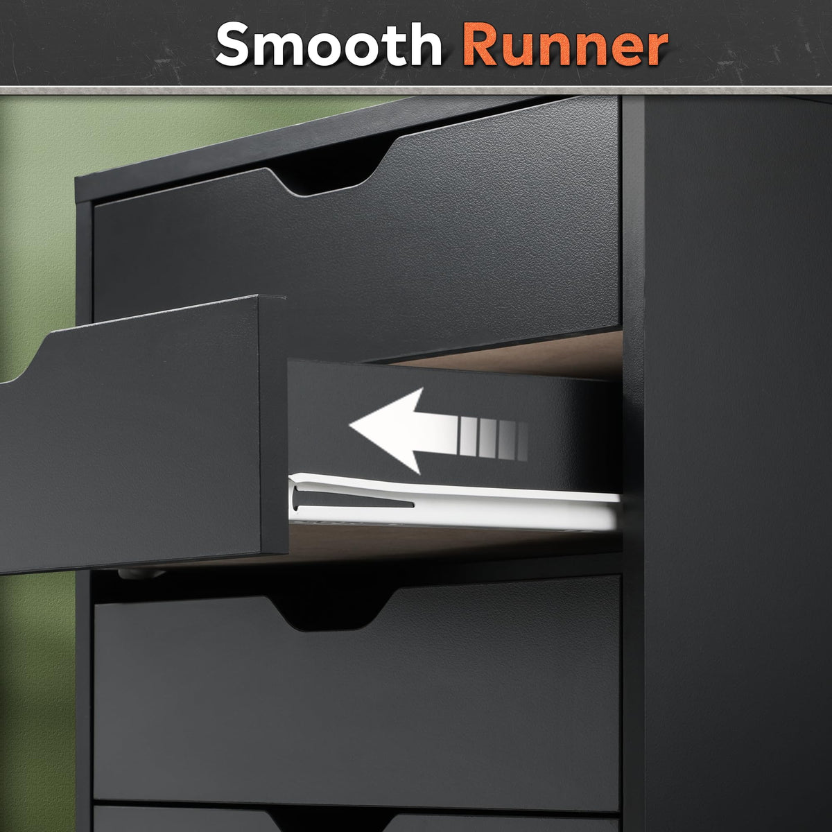 5 Drawer Black Filing Cabinet W298