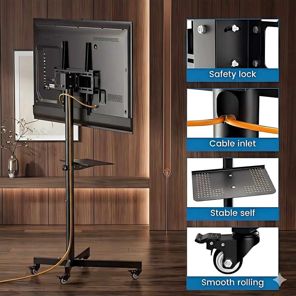 Rolling TV Stand for 14-55 Inch TV, Mobile TV Cart on Wheels, Max VESA 400x400mm, Holds 66 lbs U25321