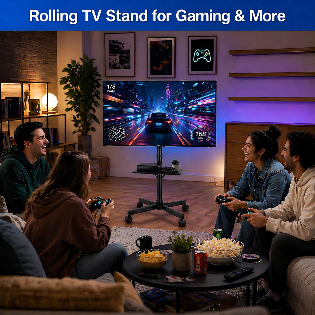 Rolling TV Stand for 14-55 Inch TV, Mobile TV Cart on Wheels, Max VESA 400x400mm, Holds 66 lbs U25321
