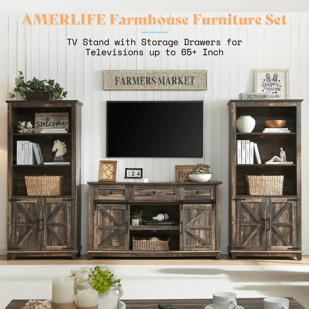 59" Dark Rustic Oak TV Stand with Storage Drawers T536328
