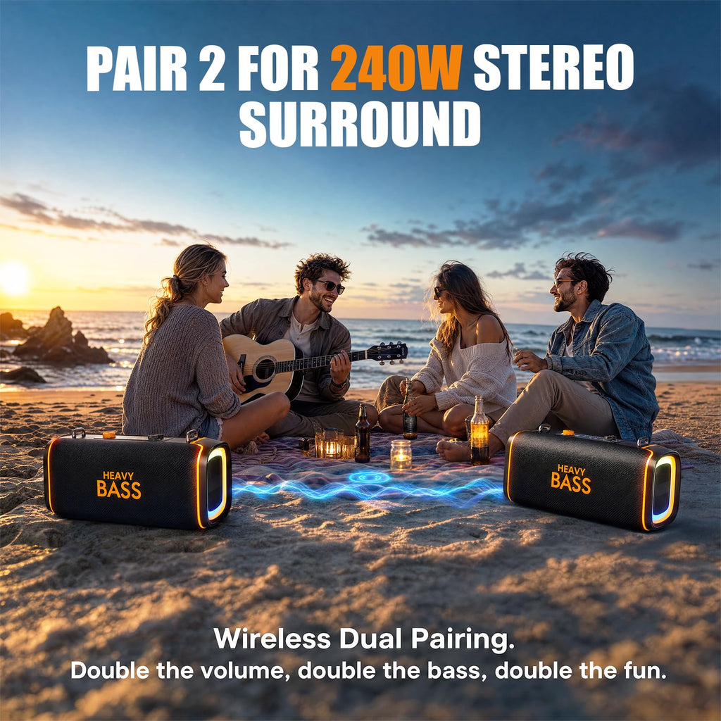 Portable Bluetooth Speaker, 120W Peak, 28-Hour Playtime O357999