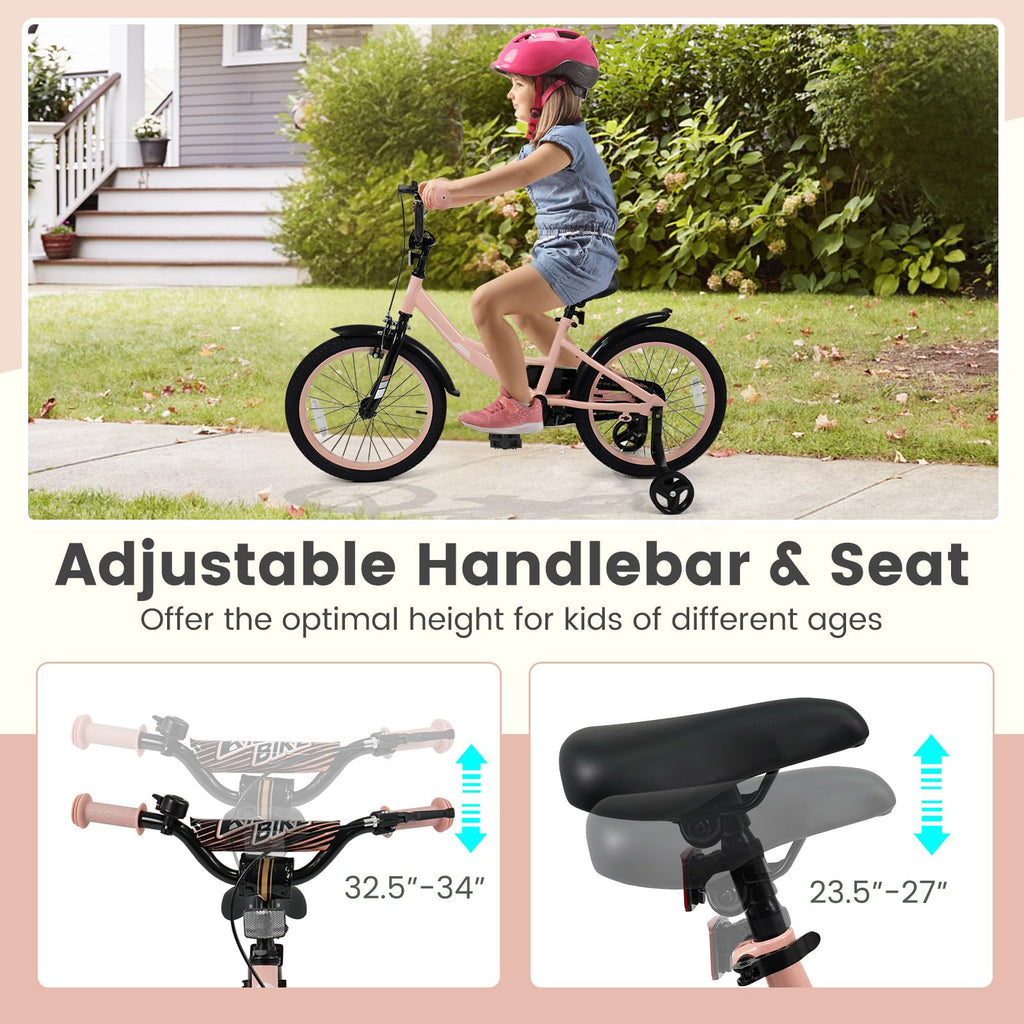 Kids Bike with Removable Training Wheels, Dual Brakes, Adjustable Seat & Handlebar C342