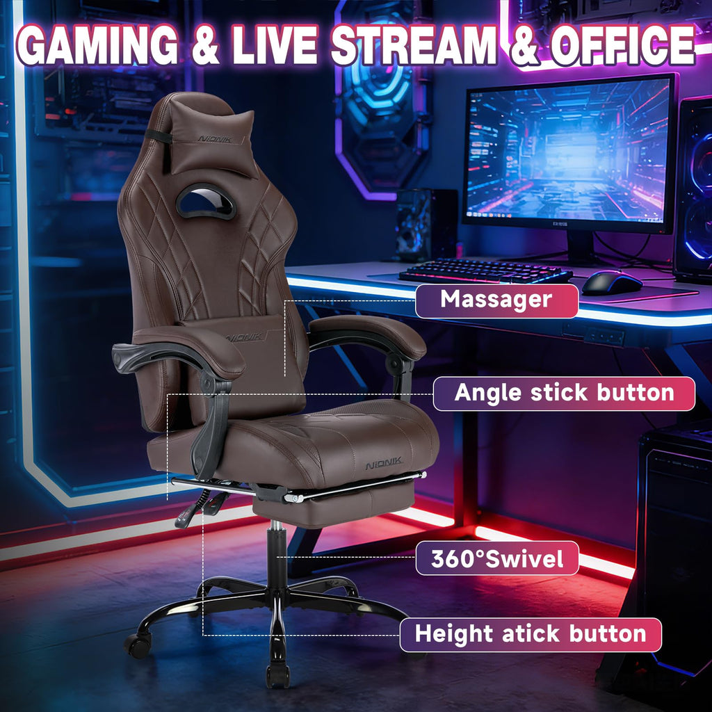 Gaming Chair with Footrest and Massage Lumbar Support E454631