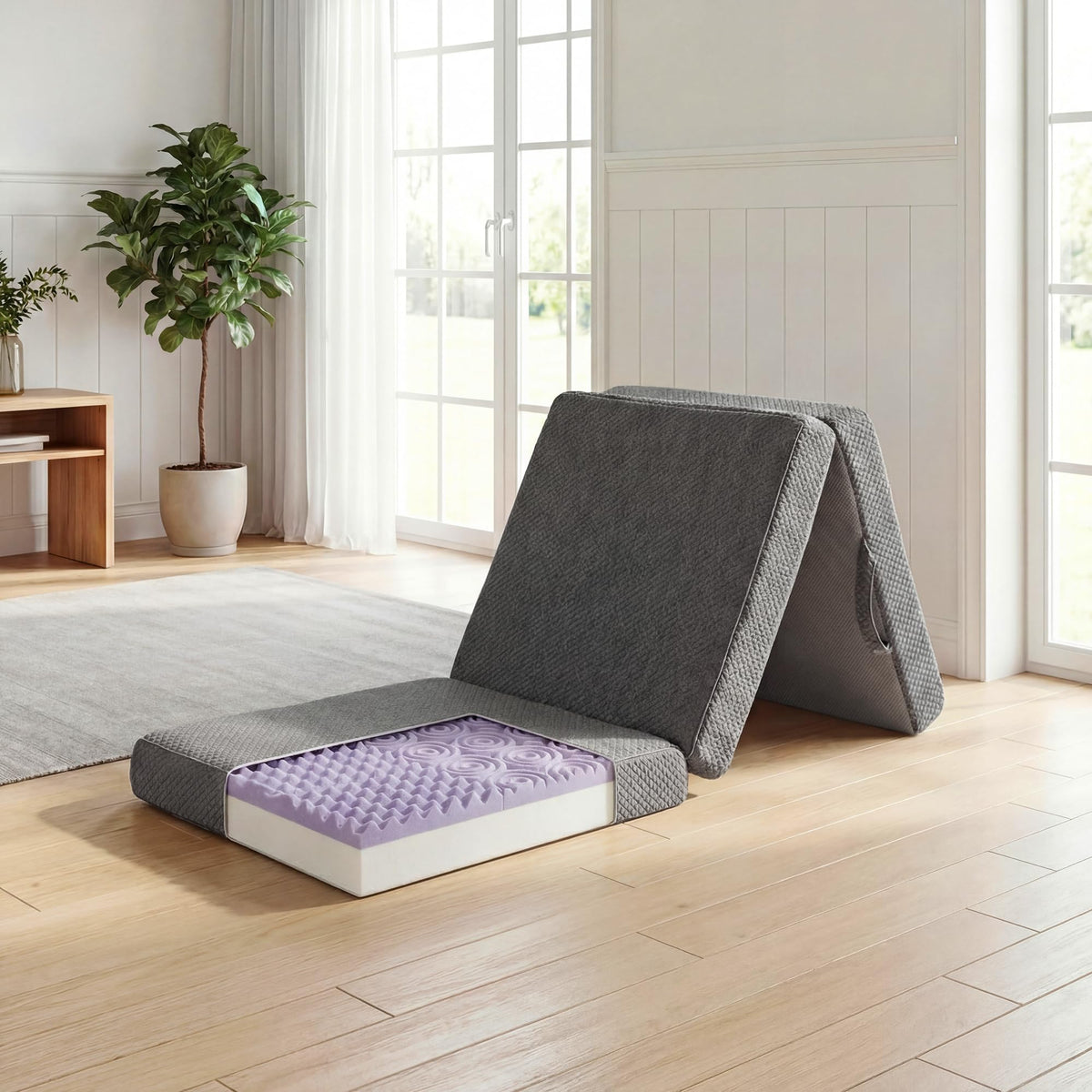 4 Inch Tri-Fold Memory Foam Mattress with Washable Cover Q24648