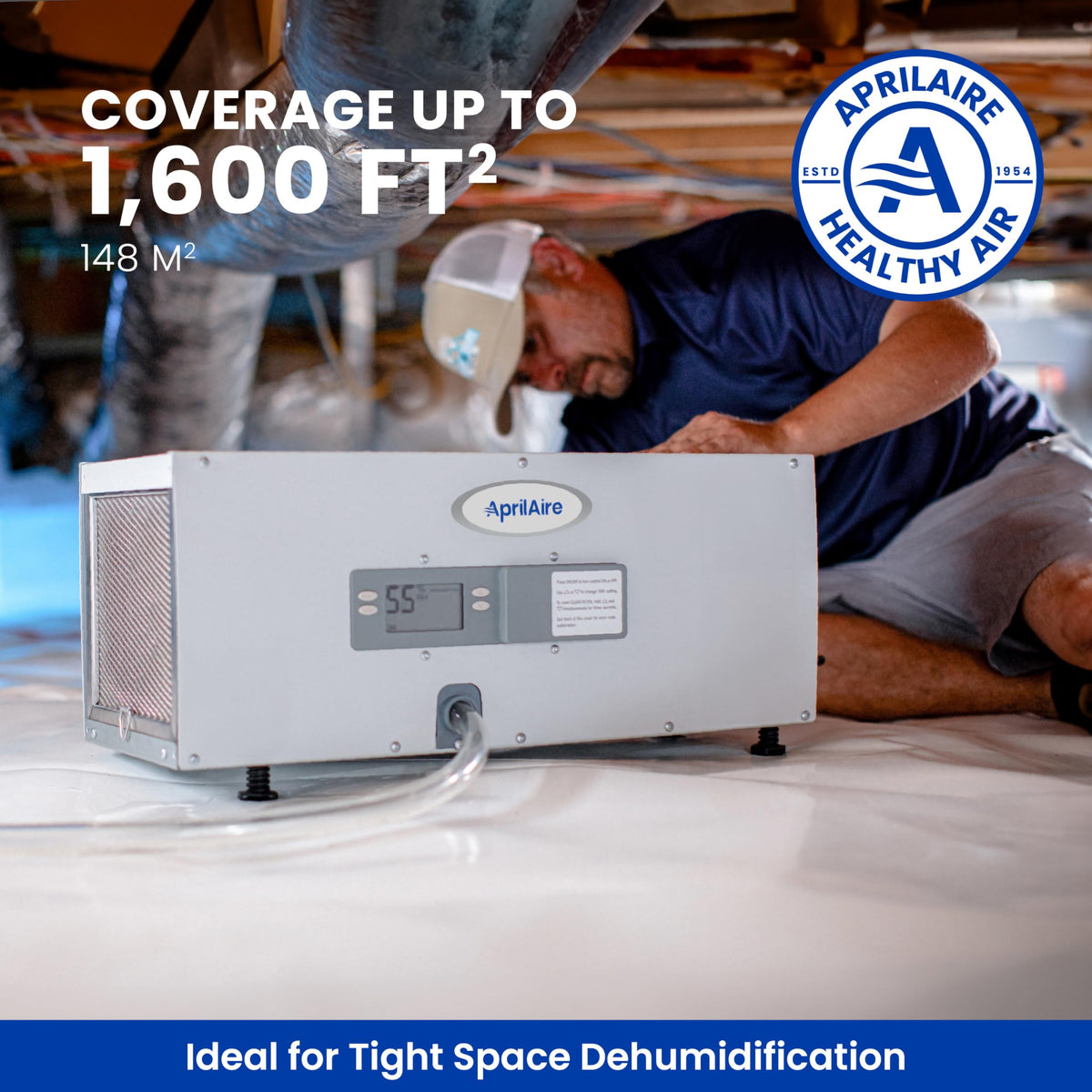 50-Pint Whole-House Dehumidifier with Wi-Fi Thermostat, Drain Hose, Condensate Pump, Bracket, and Hanging Kit R287108