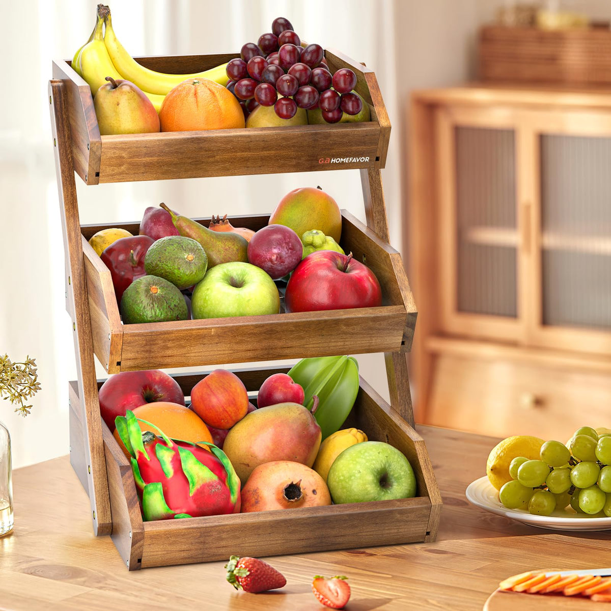 3-Tier Acacia Wood Fruit Basket Z691297