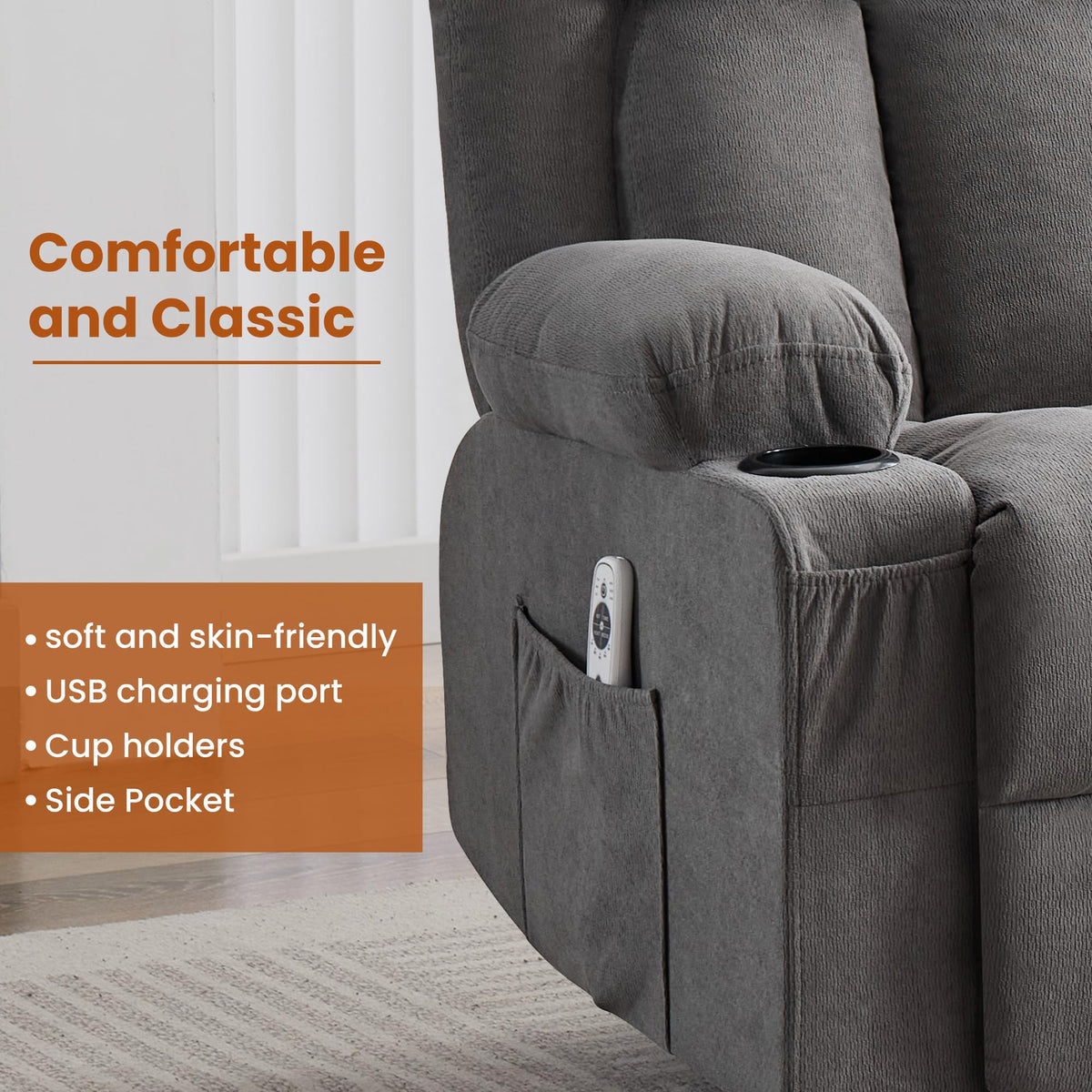 Swivel Rocker Recliner Chair with Massage and Heat D28665