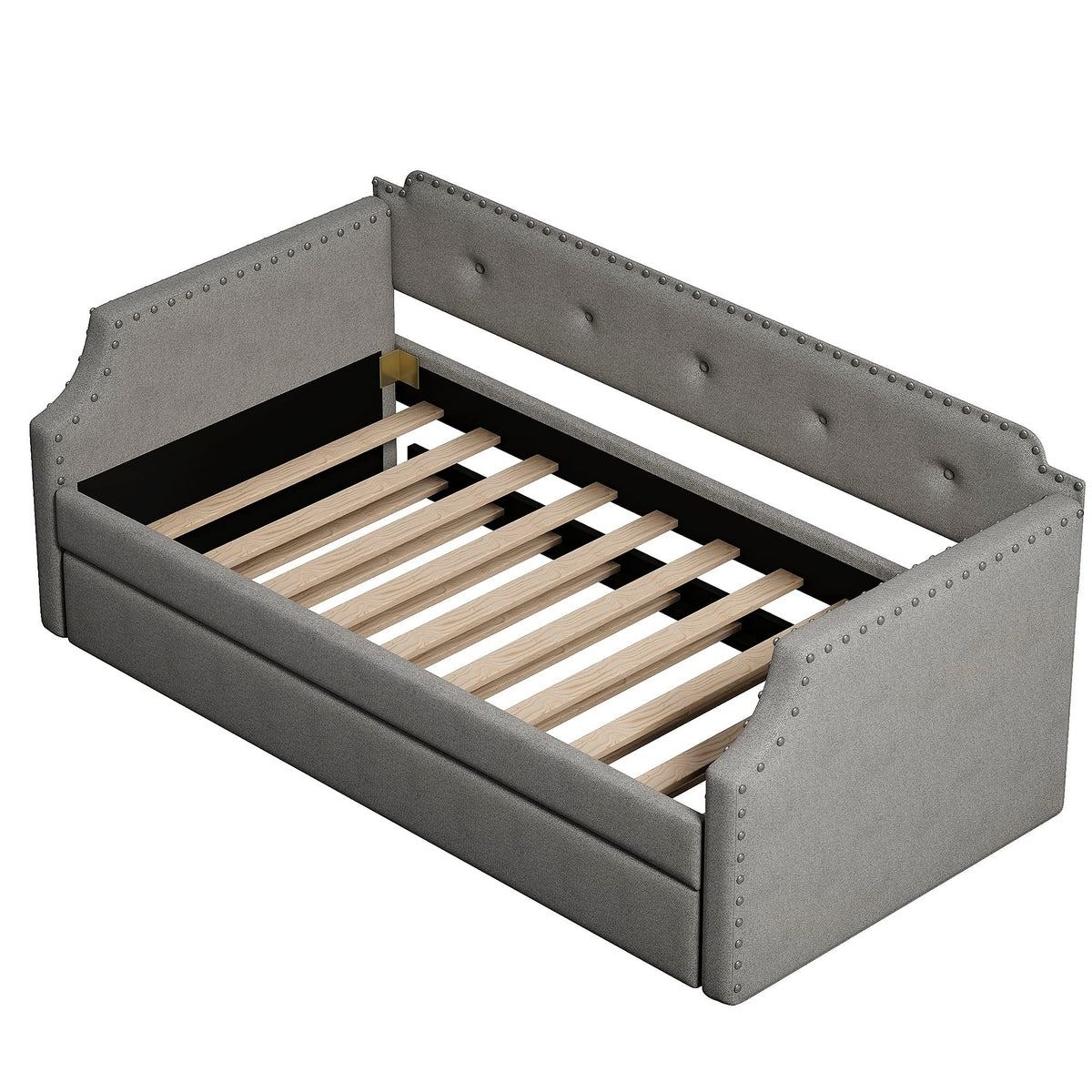 Twin Size Gray Linen Upholstered Daybed with Trundle Z81684