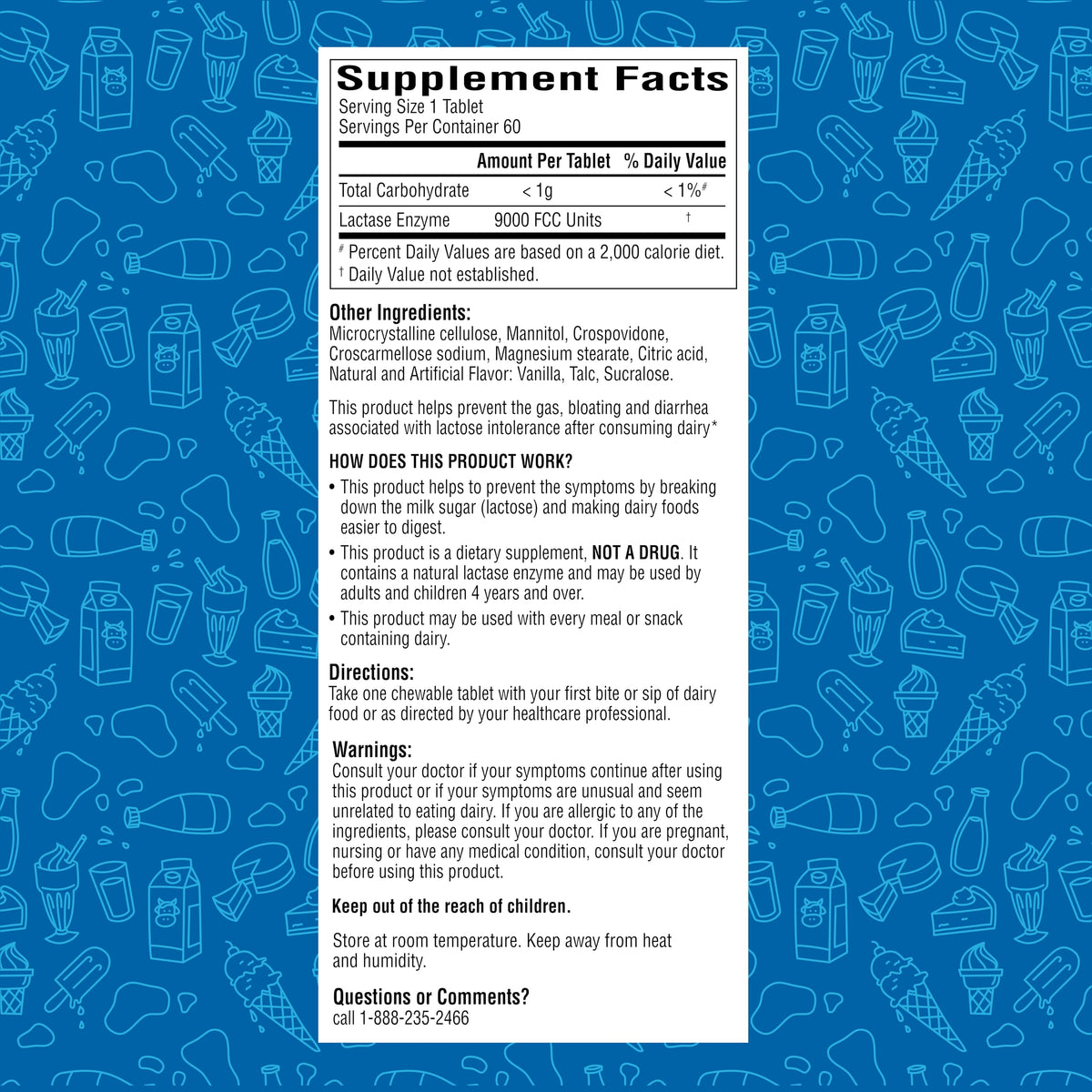 Lactase Enzyme 9000 FCC Chewable Tablets, 60 Count O981914
