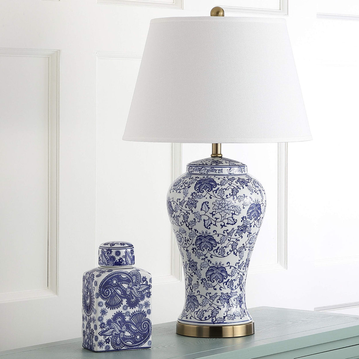 White Blue Ceramic Led Table Lamp Set of 2 A352