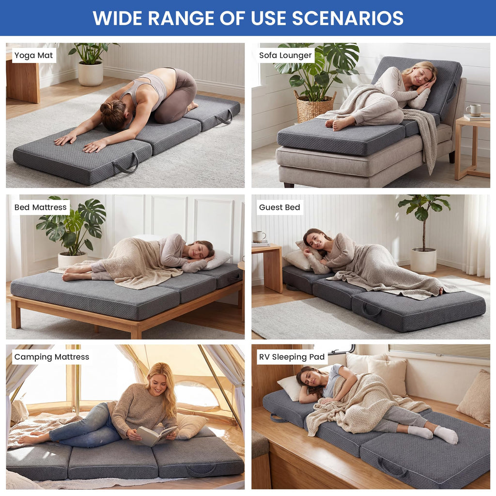 4 Inch Tri-Fold Memory Foam Mattress with Washable Cover Q24648