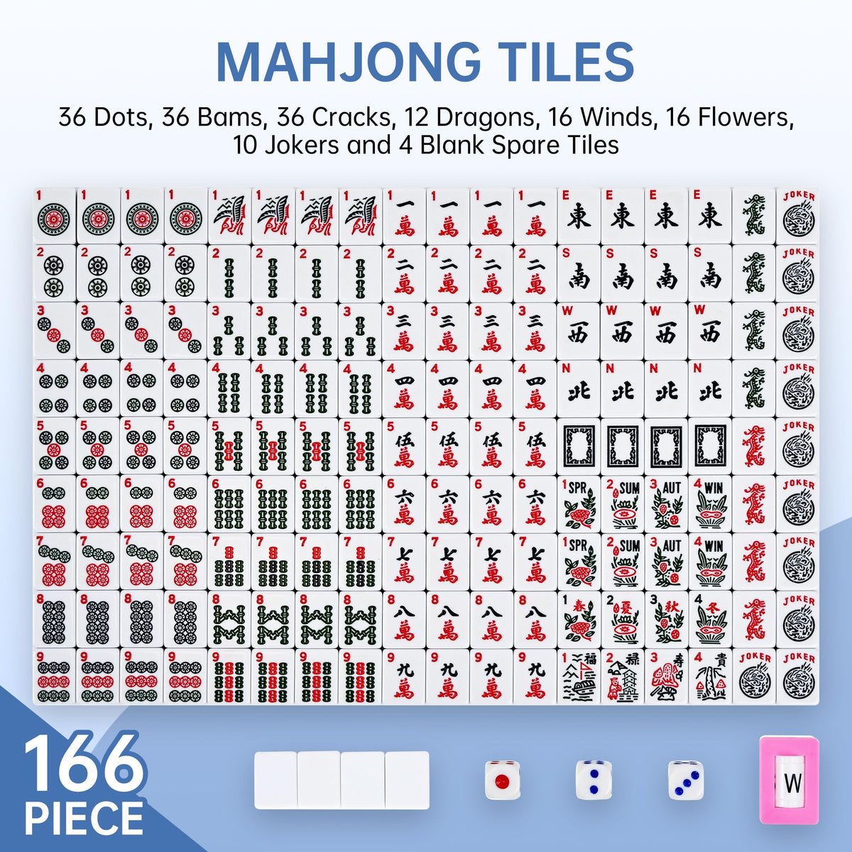 166 Tiles Mahjong Game Set with Blue Carrying Bag Q580603