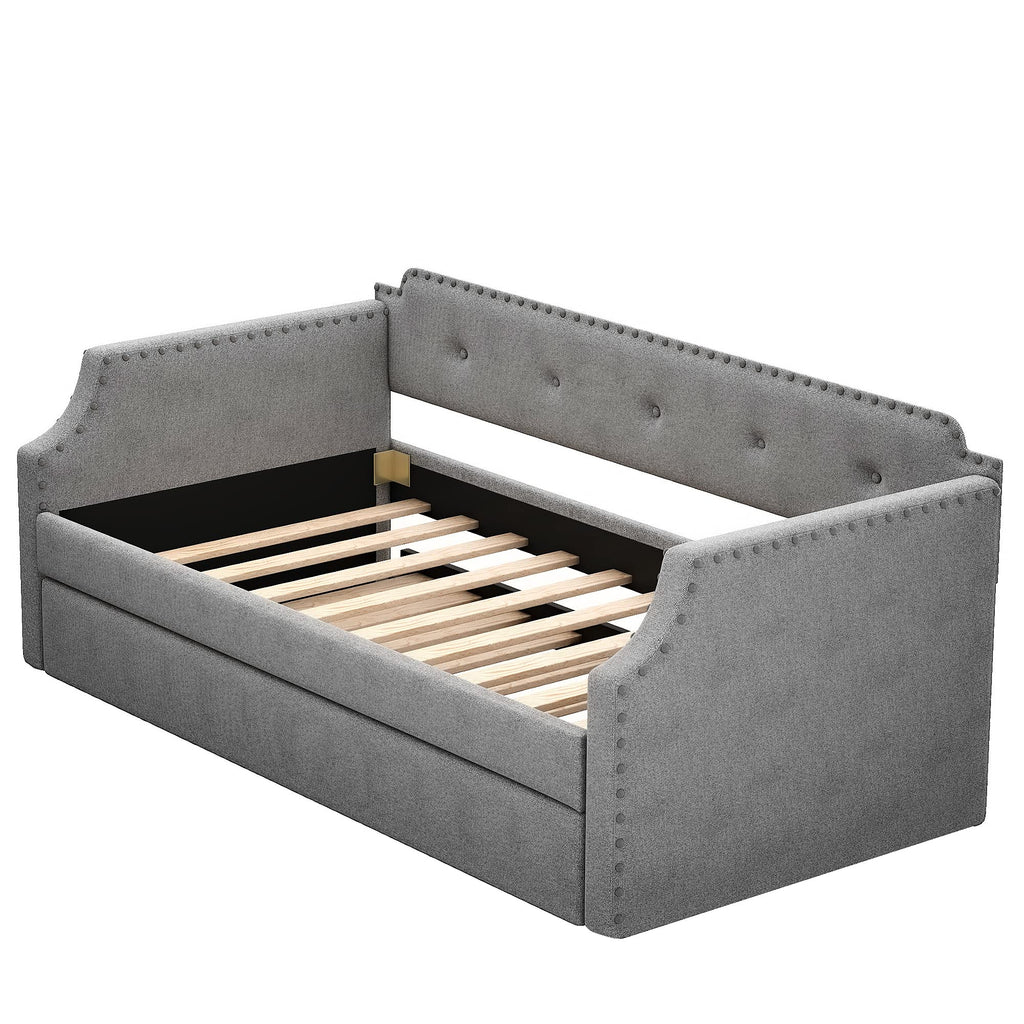 Twin Size Gray Linen Upholstered Daybed with Trundle Z81684