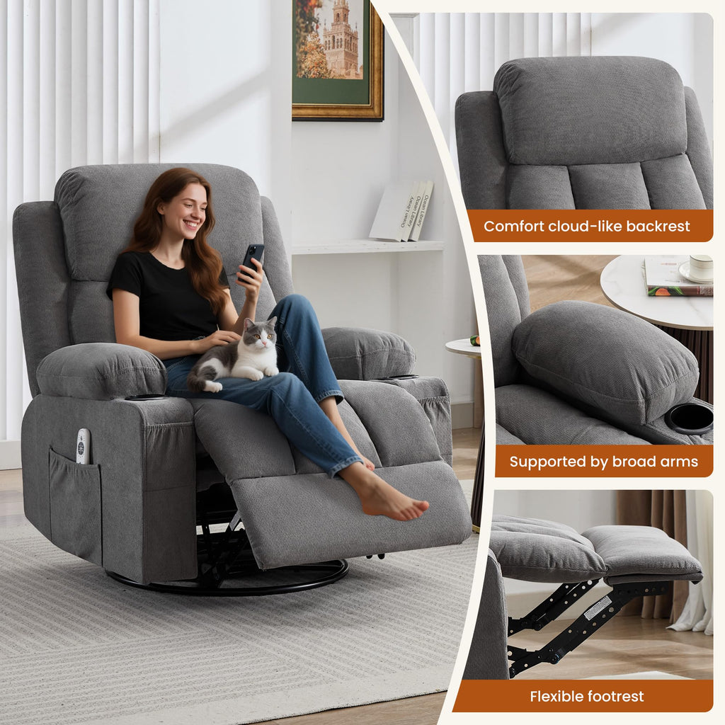 Swivel Rocker Recliner Chair with Massage and Heat D28665