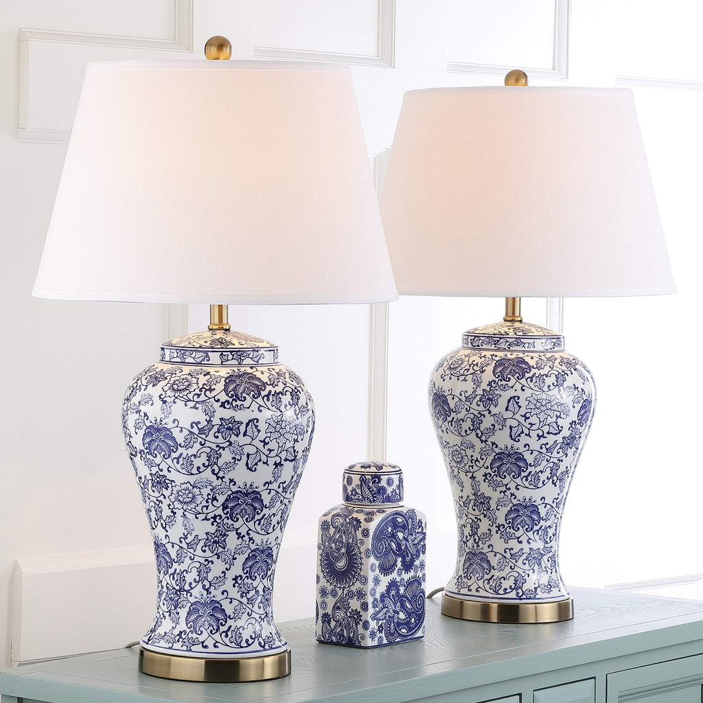 White Blue Ceramic Led Table Lamp Set of 2 A352